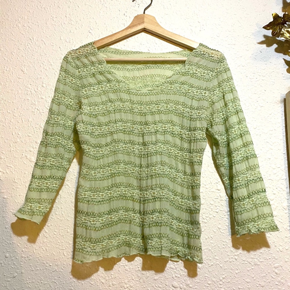 Fairycore babydoll Y2K Surrealist Vintage Boho Frstival Green Lace Mesh Top S/M